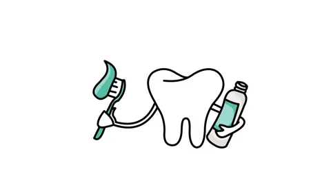 Animated teeth hugging toothpaste and holding toothbrush Vídeo Stock 335189113