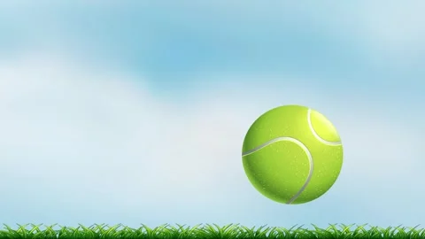Animated Tennis Ball Bouncing Across Green Grass Under Blue Sky Stock Footage 340258935