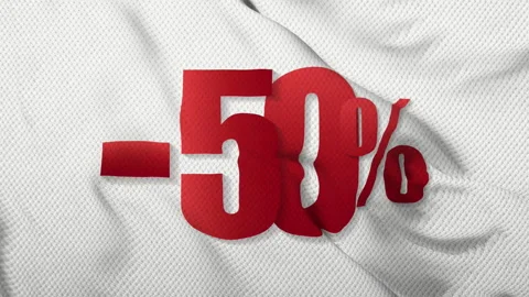 Animated text 50 percent off on a white background Stock Footage 164329499
