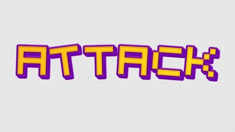 Animated Text ATTACK with Animated Alpha Channel  3D Yellow and Purple Pixe.. Stock Footage 335774012