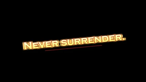 Animated text displaying motivational phrase never surrender against a deep Vidéo 345499511