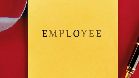 Animated text Employee appearing on yellow sticky note next to fountain pen and Stock Footage 342247659