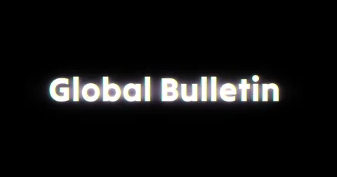 Animated Text Global Bulletin Appearing on Black Background with Digital Glitch Stock Footage 338369061