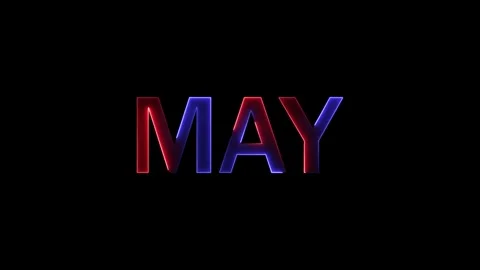 Animated text may in glowing neon effect with red and blue colors on black .. Stock Footage 333878232