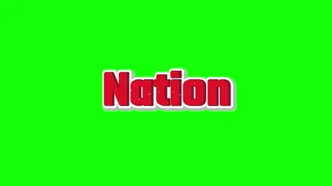 Animated text nation appears with bursting red and white particles on green Видео 344516275