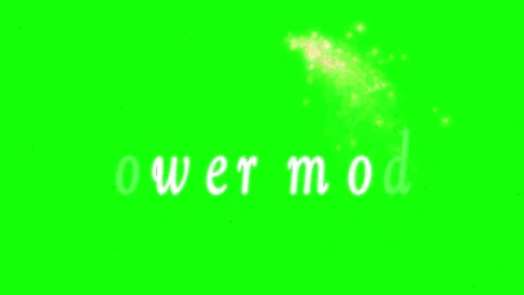 Animated text power mode display with magical golden particle trail on green Stock Footage 338387326