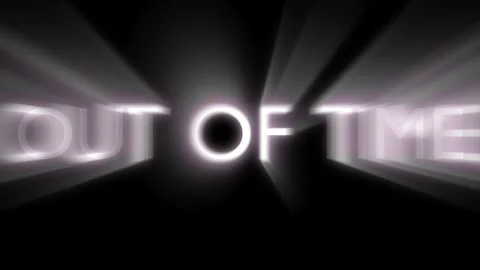 Animated text reading Out Of Time with glowing white light rays on a black Stock Footage 346207193