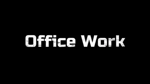 Animated text reveals 'office work' on black background with gray gradient effec 스톡 동영상 335280156