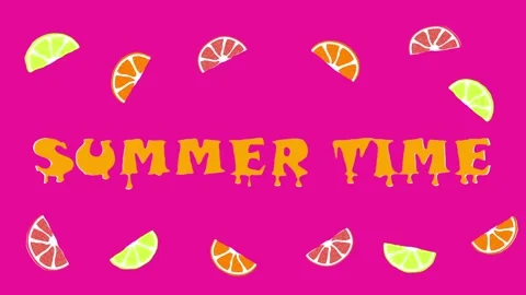 Animated text summer time with orange and grapefruit slices. Pink background Stock Footage 159974123