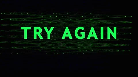 Animated text TRY AGAIN with digital glitch effects in dark background Stock Footage 343479619