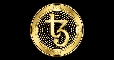 Animated Tezos (XTZ) cryptocurrency gold coin Stock Footage 102654458