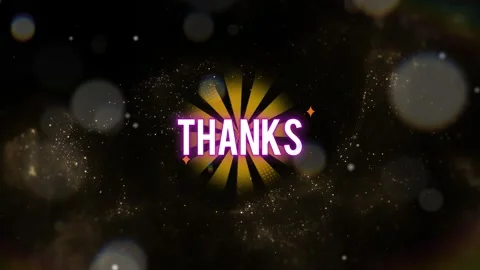 Animated thanks text greeting with glowing golden sunburst rays and floating Stock Footage 345500053