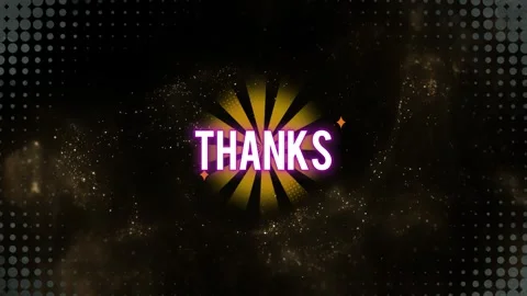 Animated thanks text overlay with glowing sunburst design on dark particle Stock Footage 345500050