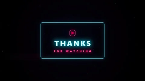 Animated thanks for watching outro motion graphic with neon frame and play .. Stock Footage 343559053