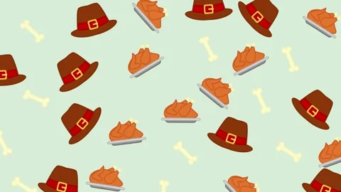 Animated Thanksgiving Pattern with Falling Pilgrim Hats, Pumpkin Pie, and W.. Stock Footage 318941385