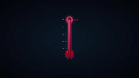 Animated thermometer rising to maximum heat level digital temperature gauge.. Video stock 337554051