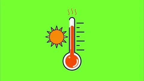 Animated thermometer rising temperature with sun on green screen Stock Footage 337940482