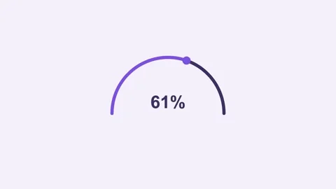 Animated thin arc gauge meter with a percentage, violet Video stock 342597124