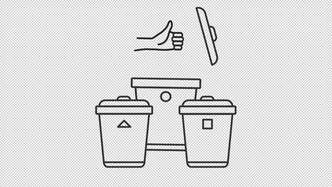 Animated thin line janitor throwing garbage in can icon Stock Footage 249244557