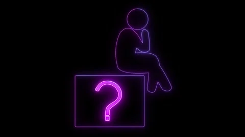 Animated thinking man icon sitting with a large question mark perfect for f.. Video stock 313421766