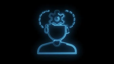 Animated thinking mind glowing neon concept with gear mechanism in the brain Stock Footage 315960462