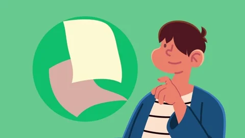 Animated thought bubble showing papers above thinking person on green backg.. 스톡 동영상 334531297