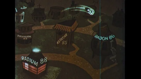 Animated. Three object like structures, representing chemical elements, transfer Stock Footage 74557091