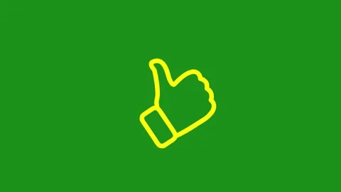 Animated thumbs up icon in vibrant yellow against a solid green screen back.. Stock Footage 340001099