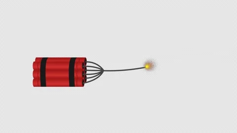 Animated time bomb explosion with fuse wire wick burning. Stock Footage 287354747
