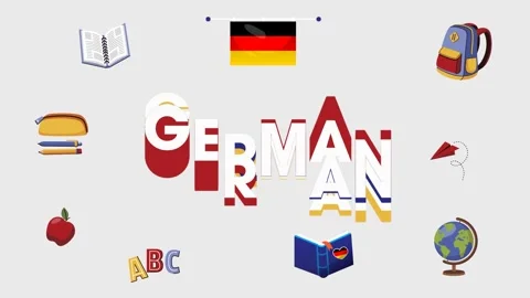 Animated title "German" with language school supplies and a Germany flag Stock Footage 280696768