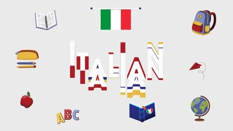 Animated title "Italian" with language school supplies and a Italy flag Stock Footage 280697113
