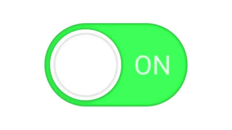 Animated toggle switch with ON and OFF text labels switching states. Clean .. Stock Footage 340799062