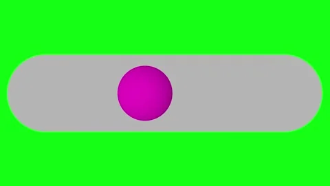 Animated toggle switch transitioning with a magenta button on a green screen. Stock Footage 296846686