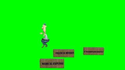 Animated Toon Man, Dodging Current Problems (Loop):  Green Screen + Matte Stock Footage 148386857