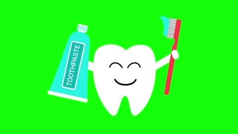 Animated tooth character holding a toothbrush and toothpaste blinks and smiles Vídeos de archivo 334660392