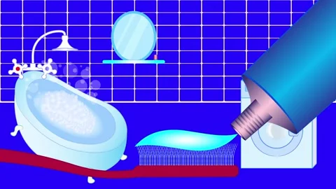 Animated toothbrush and toothpaste. Stock Footage 147370669
