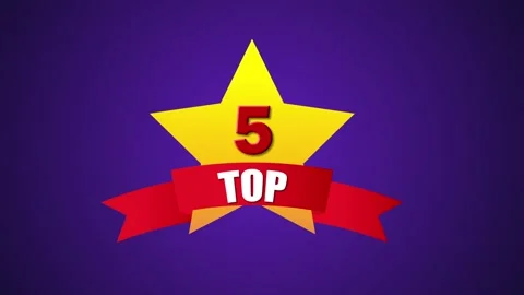 Animated Top 5 Badge with Star and Ribbon on Purple Background Stock Footage 306316355