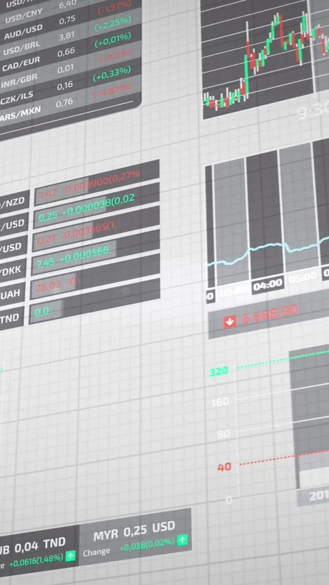 Animated trading charts displaying various market and economic data Stock Footage 345666973