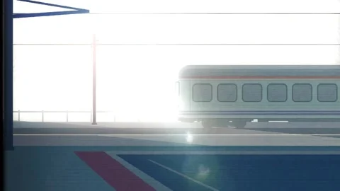 Animated Train at the Station: Calm Commute Scene for Creative Projects and Tra Stock Footage 304483167
