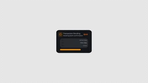 Animated Transaction Pending UI Widget -Dark Fintech Screen with Progress Bar Vídeo Stock 332225472