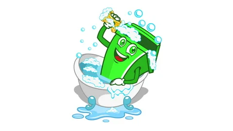 Animated trash bin being washed in the b... | Stock Video | Pond5
