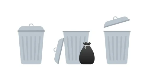 Animated trash can with garbage bag icon set Stock Footage 337968088