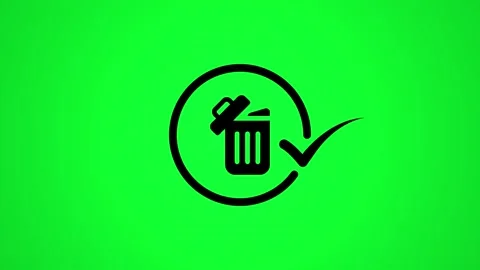 Animated trash can icon with checkmark motion graphic on green screen backg.. Stock Footage 346497996