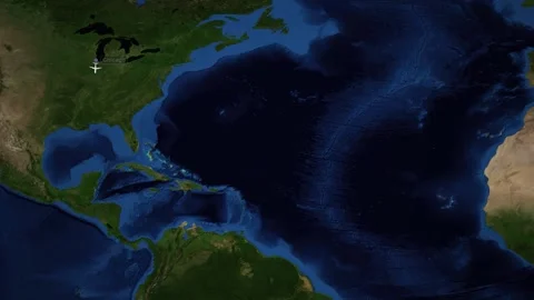 Animated Travel Route Map Showing Flight Path Chicago to Panama City Video stock 337090696