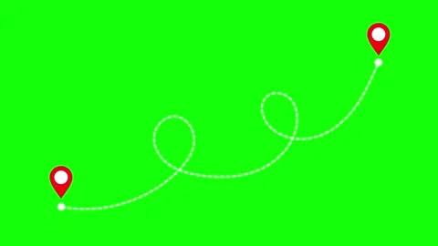 Animated Travel Route Path with Map Location Pins and Green Screen Stock Footage 316959820