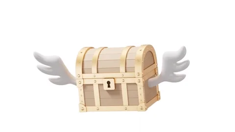 Animated treasure chest with wings flying across white background, treasure.. Stock Footage 332336774