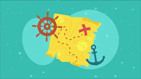 Animated treasure map with nautical elements appearing on screen showing a .. 库存影片 339045479