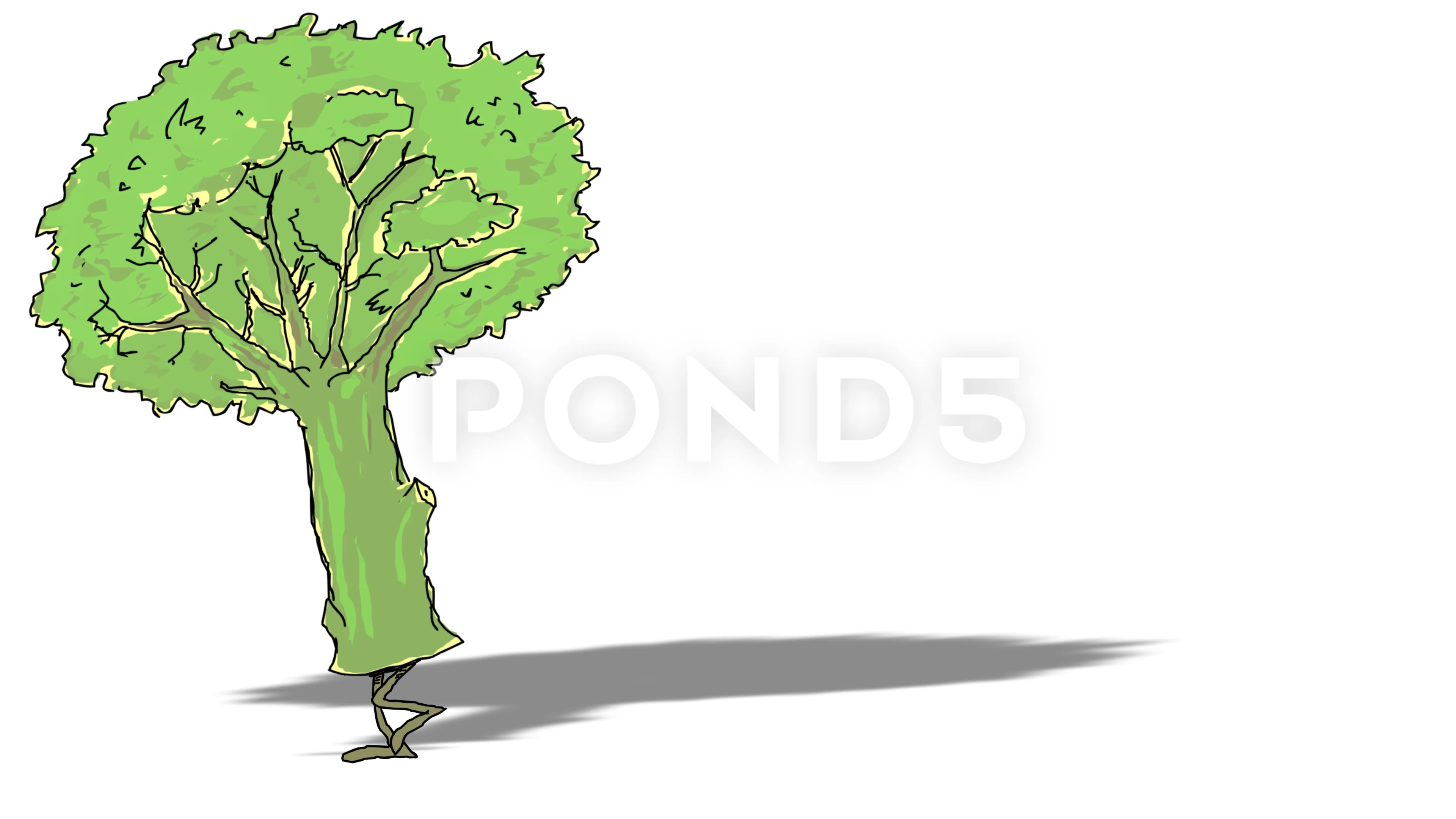 Animated tree walks by two legs., Stock Video