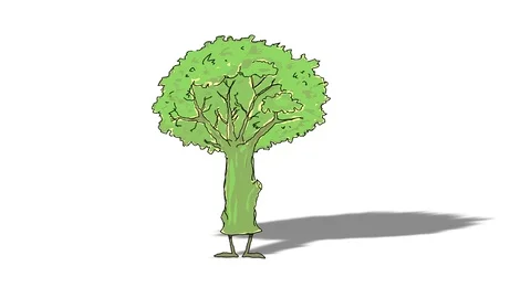 Animated tree walks by two legs. Video stock 103422750