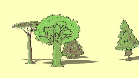 Animated trees walks by two legs. Video stock 104497292